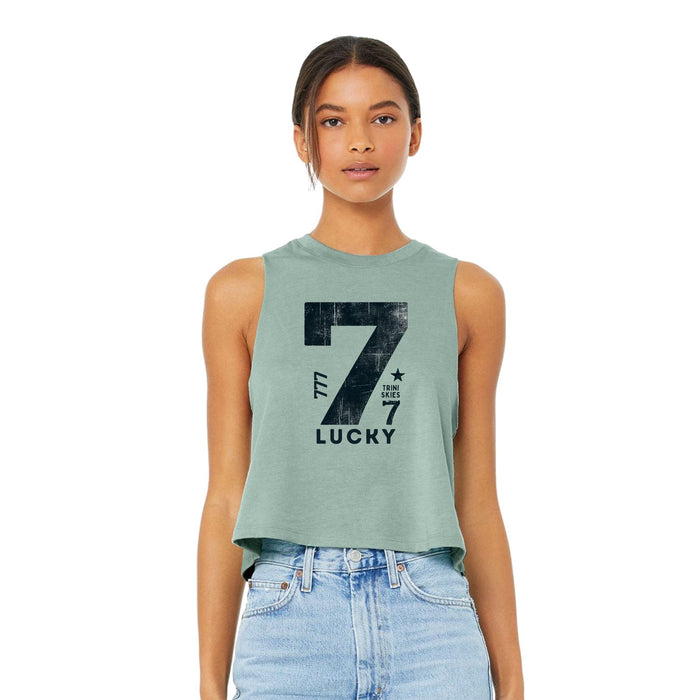 Lucky Number 7 Cropped Graphic Sleeveless Sleeve Pullover Crewneck Tshirt