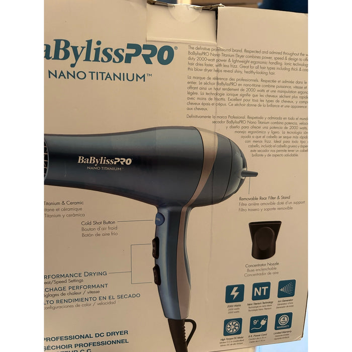 BaBylissPRO Hair Dryer, Nano Titanium 2000-Watt Blow Dryer, Professional/Ionic