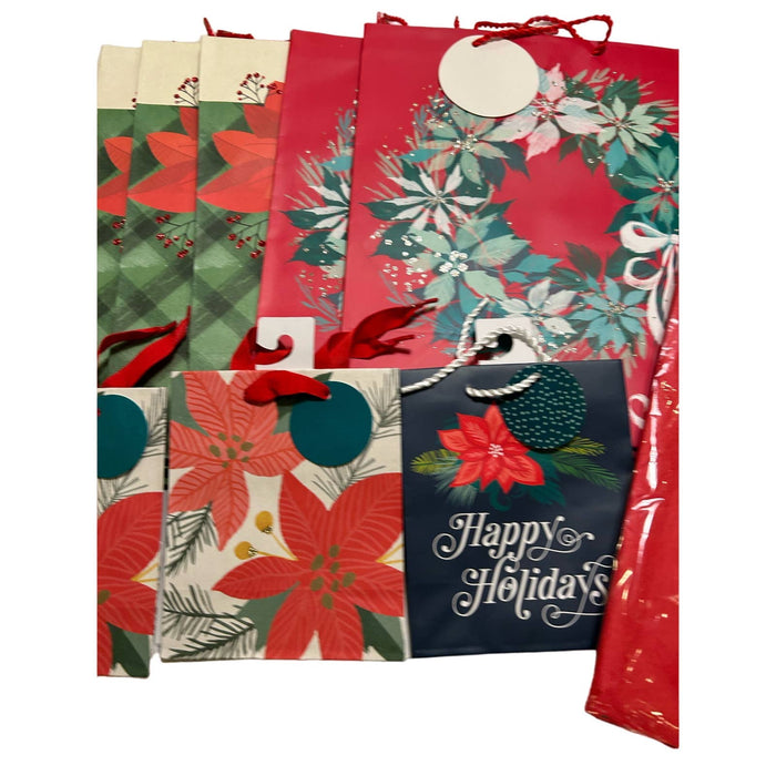 Bundle Christmas holiday wrapping 11 bags and tissue paper
