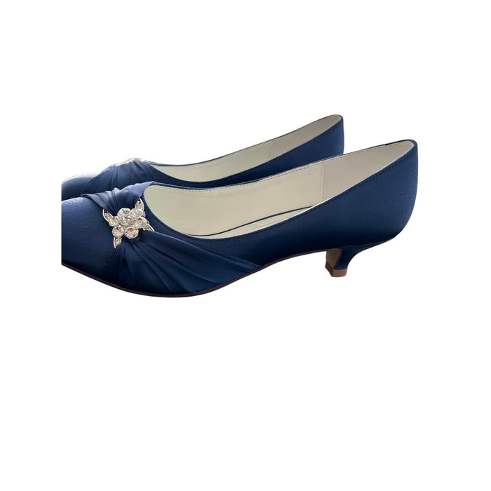 Elegant Park Women's Blue Satin Kitten Heel Pumps Size 7.5 Formal Shoes