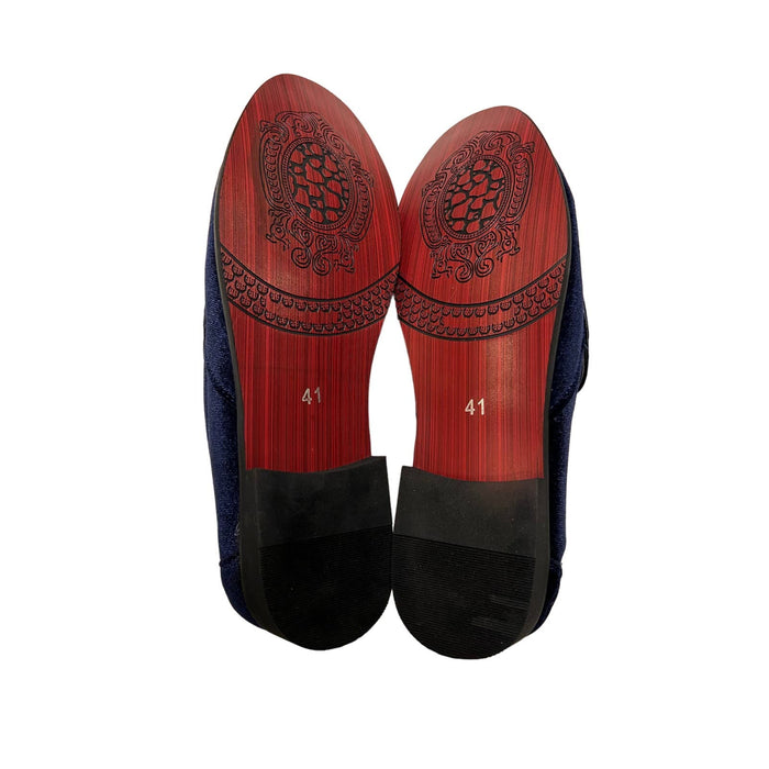 "LCQL Men's Luxury Velvet Penny Loafer Shoes - Noble Smoking Slippers, Sz 8"