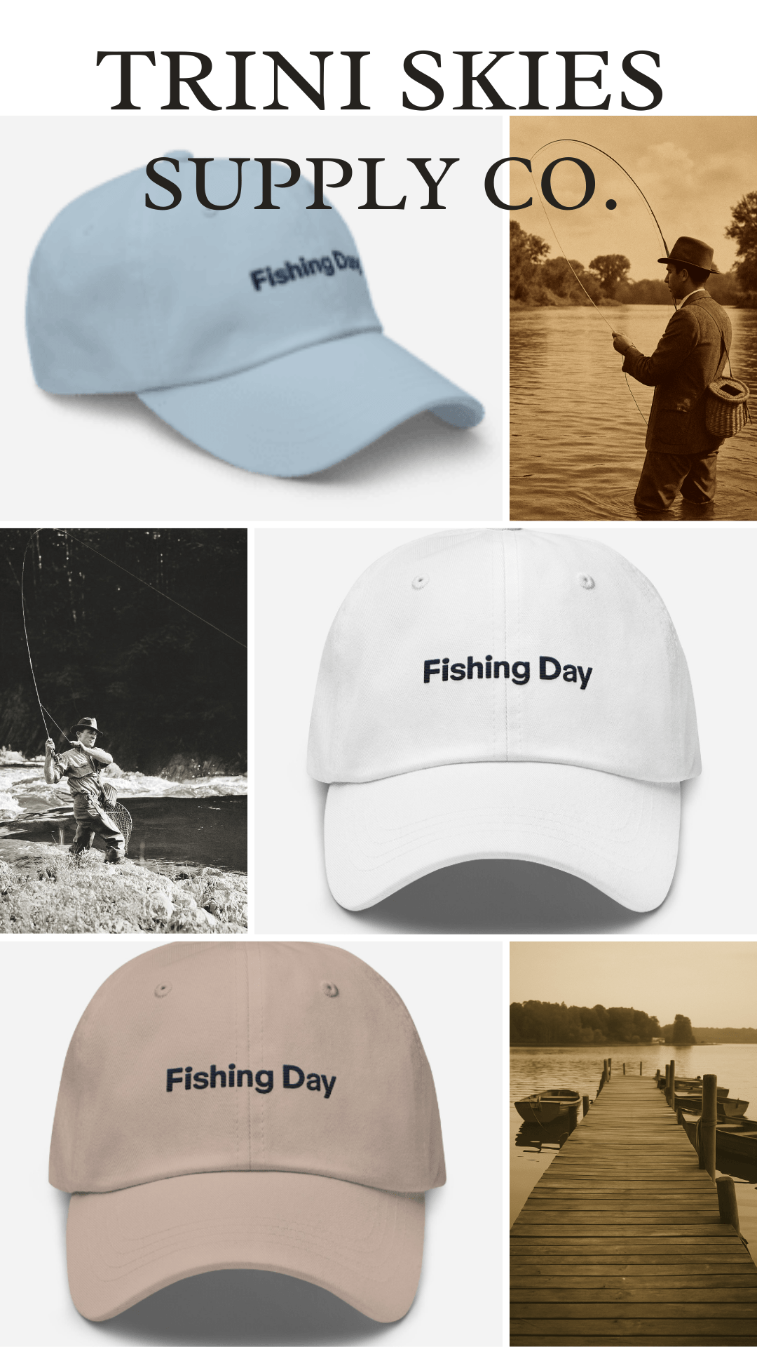 Fishing Day Dad Hat – Vintage Embroidered Fishing Cap | Trini Skies Supply Co. Angler - Triniskies