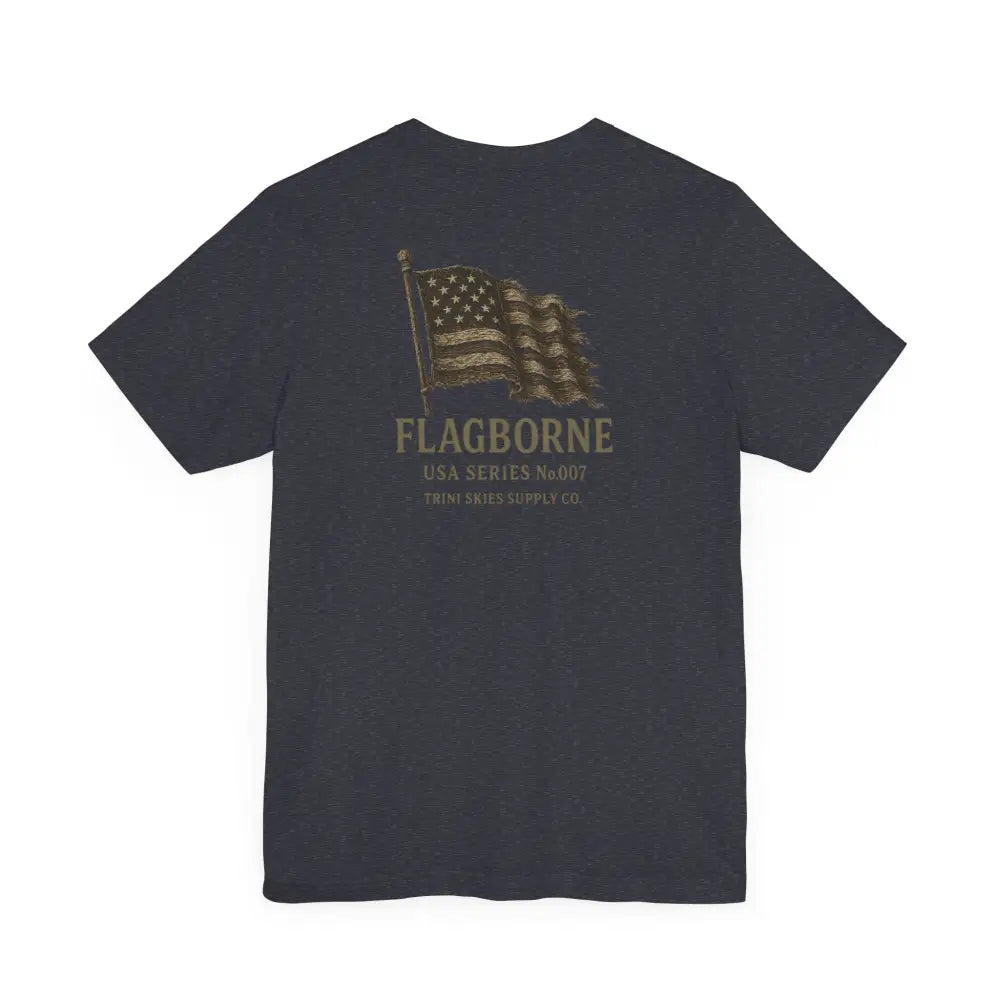 Dark gray Flagborne American flag tee by Trini Skies Supply