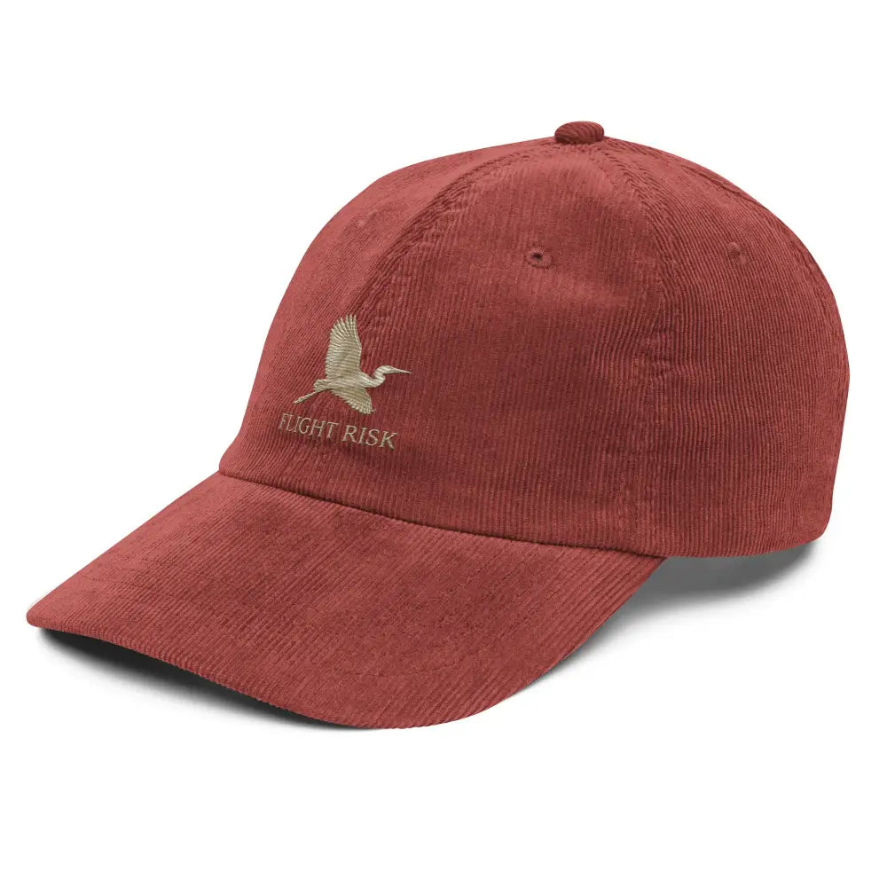 Flight Risk embroidered corduroy hat with flying heron motif