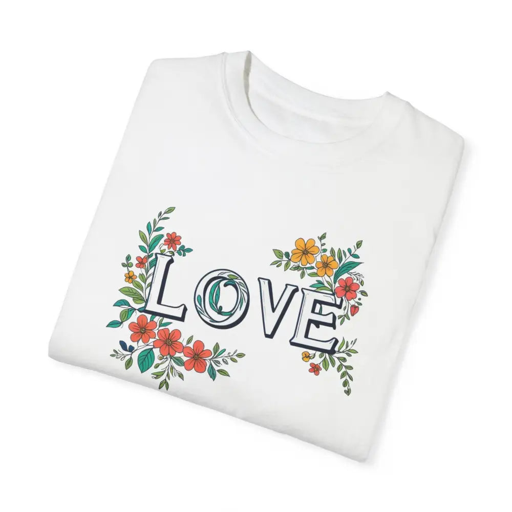 White Floral Love Unisex Tee Embracing Vibrant Blooms Graphic
