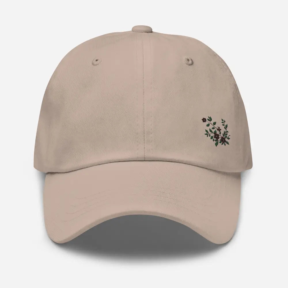 Light beige flower vine embroidered dad hat with floral design