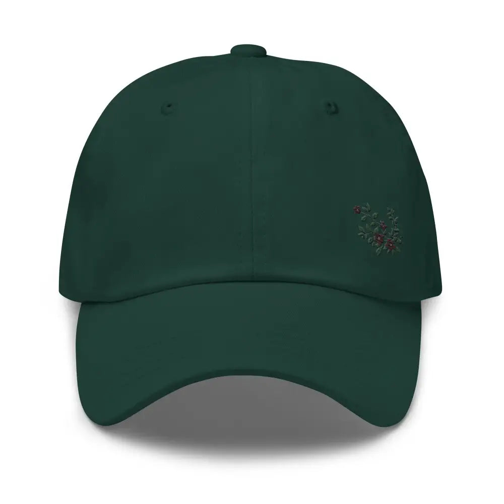 Dark green flower vine embroidered dad hat with subtle floral design