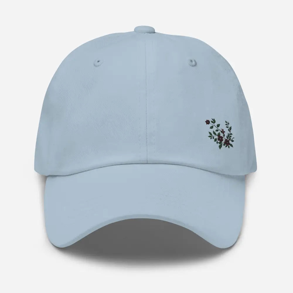 Light blue flower vine embroidered dad hat with floral design
