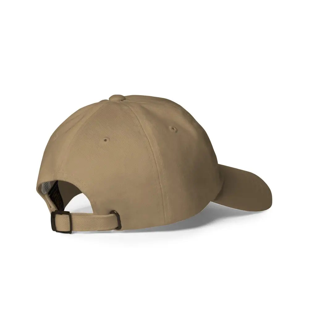 Khaki embroidered bee dad hat with flowered mushroom garden