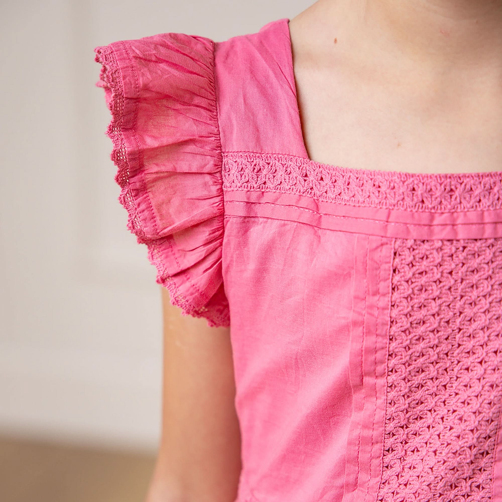 Flutter Sleeve Organic Cotton Maxi Dress – Girls’ Tiered Party Dress in Deep Rose - Triniskies