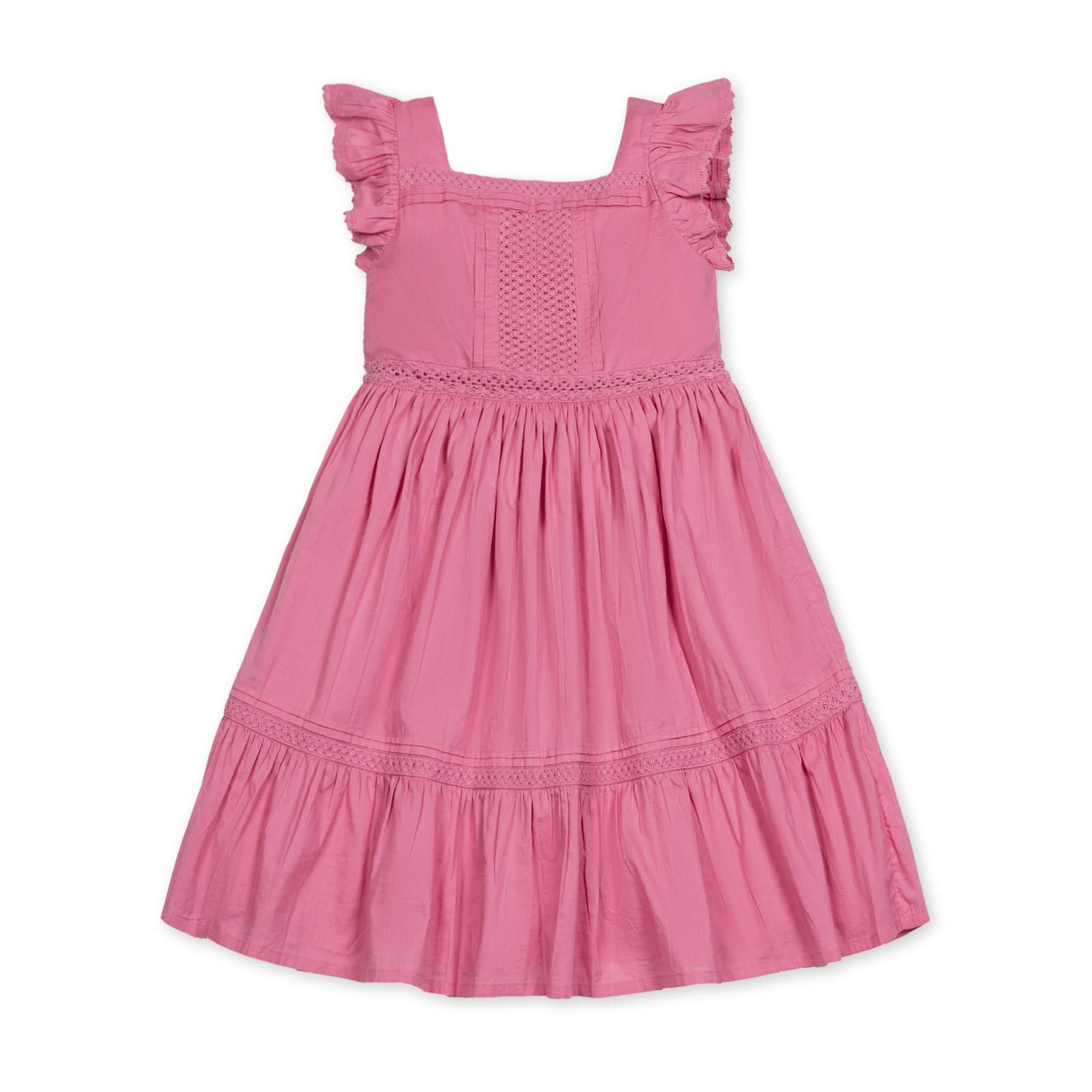 Flutter Sleeve Organic Cotton Maxi Dress – Girls’ Tiered Party Dress in Deep Rose - Triniskies
