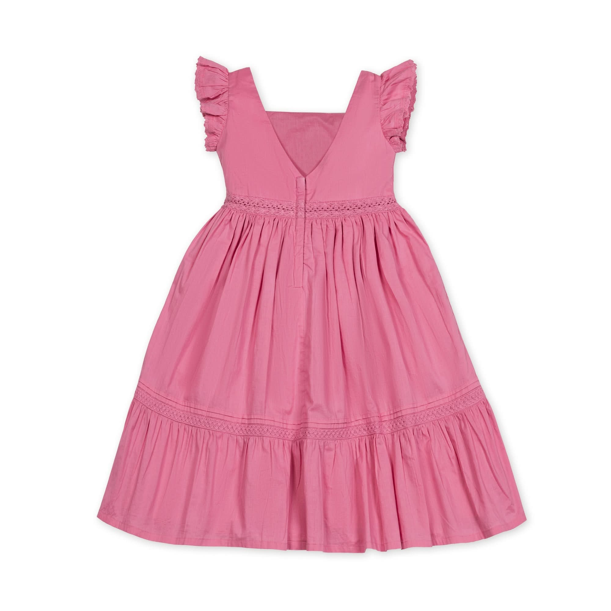 Flutter Sleeve Organic Cotton Maxi Dress – Girls’ Tiered Party Dress in Deep Rose - Triniskies