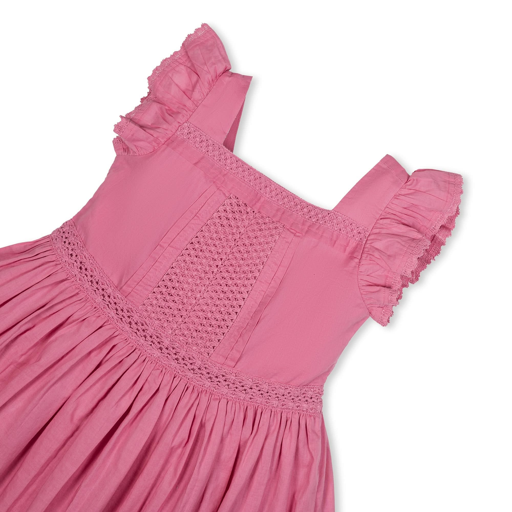 Flutter Sleeve Organic Cotton Maxi Dress – Girls’ Tiered Party Dress in Deep Rose - Triniskies