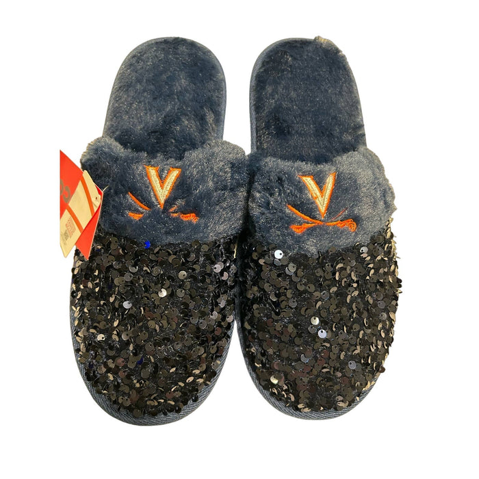 FOCO 11-12 / Navy Blue FOCO Women's NCAA Team Logo Ladies Sequin Fashion Slippers Virginia Sz XL 11/12