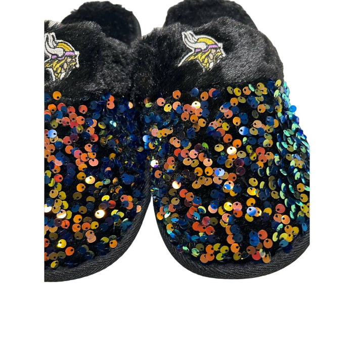 FOCO 9-10 / Black-Purple FOCO Women's NCAA Sequin Fashion Slippers Minnesota Vikings SZ L 9/10