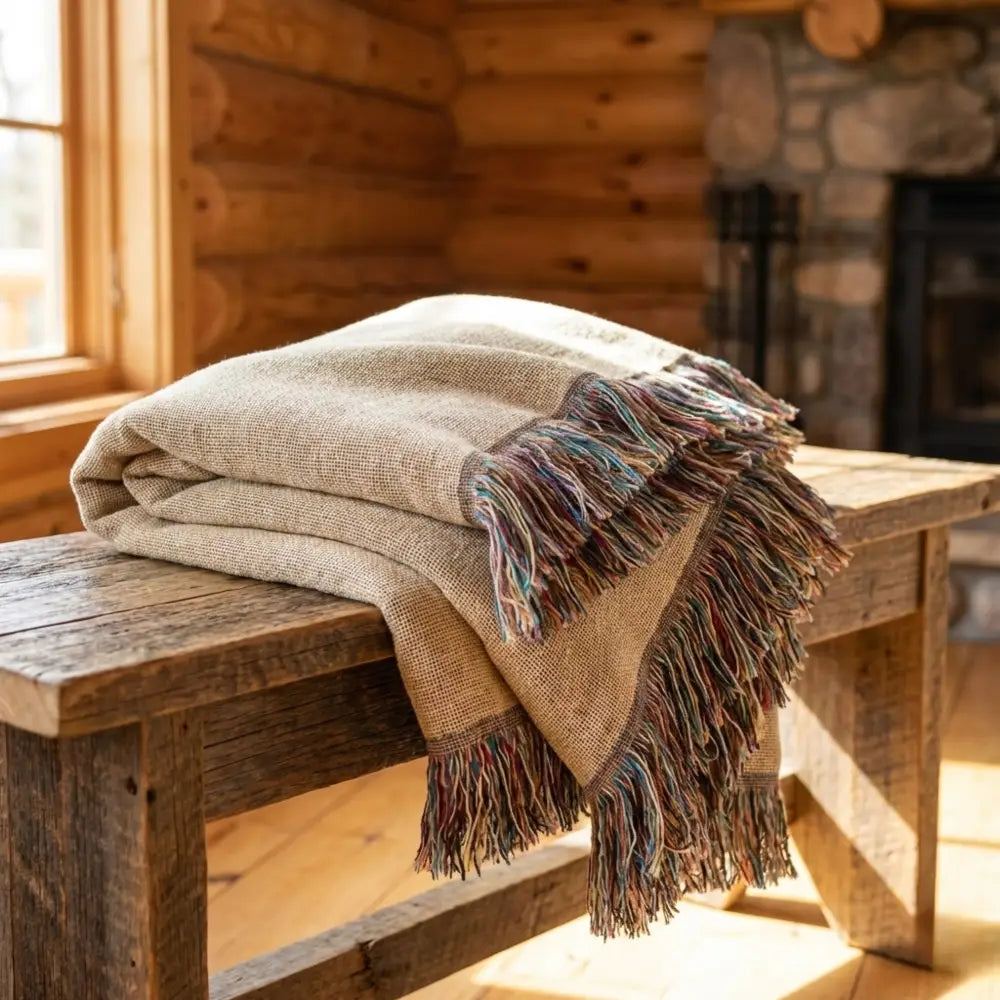 Trini Skies forest woodland woven botanical cotton tapestry throw with fringe