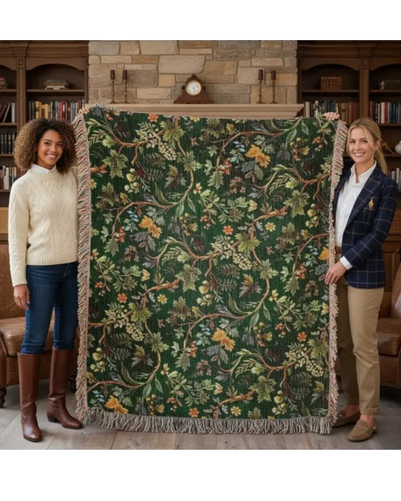 Forest woodland woven Trini Skies botanical cotton tapestry throw