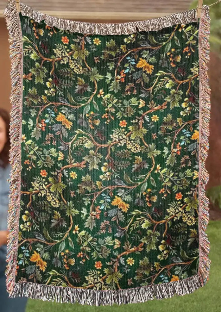 Forest woodland woven Trini Skies botanical cotton tapestry throw blanket