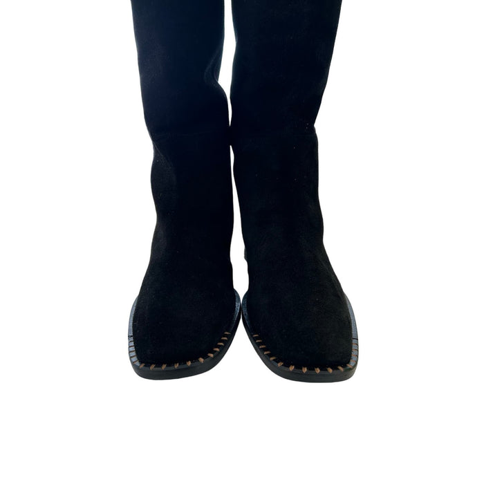 Freda Salvador 7 / Black FREDA SALVADOR Rita Black Suede Block Heel Boots Comfort, Size 7 MSRP $595"