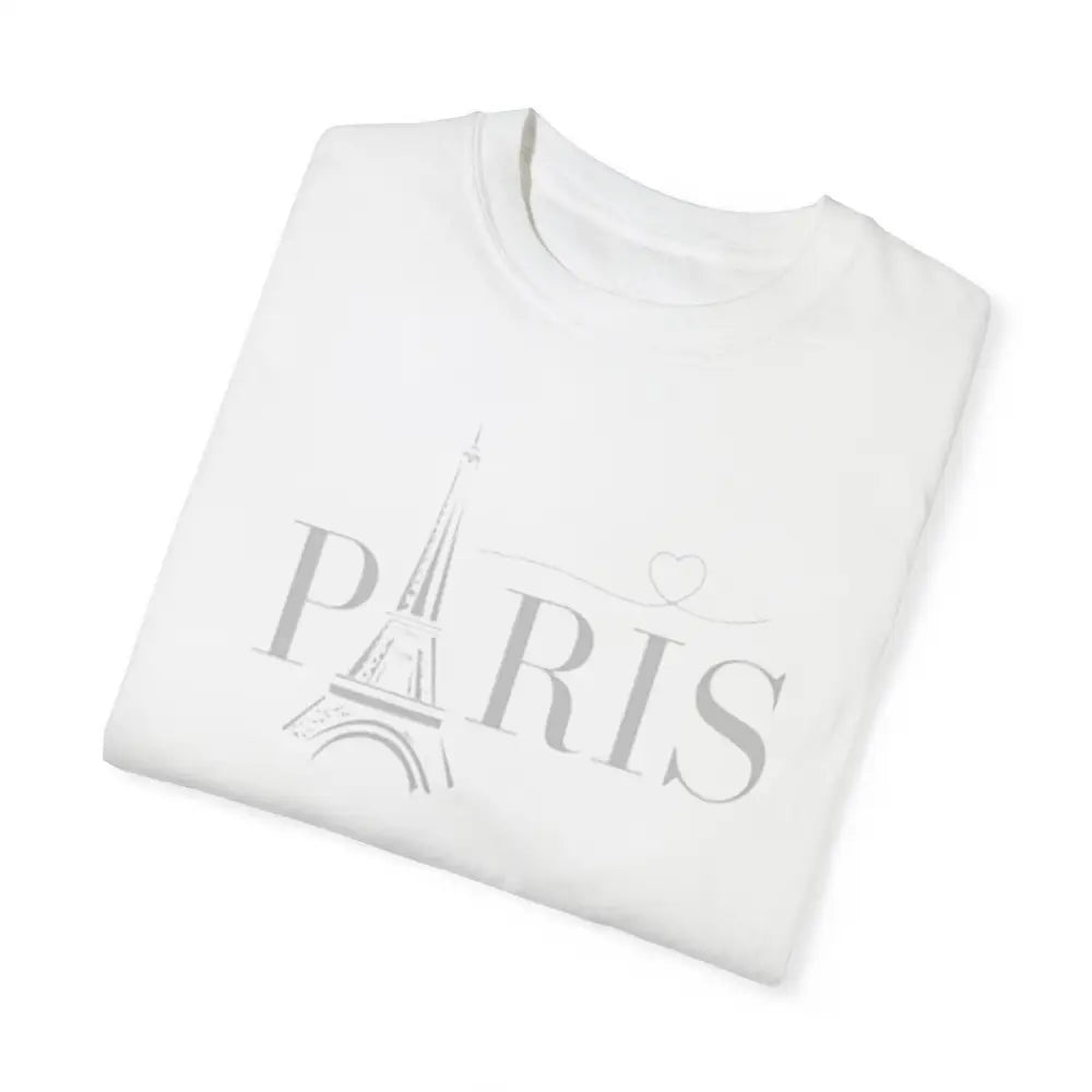White Paris Eiffel Tower graphic tee in love embrace comfort cotton