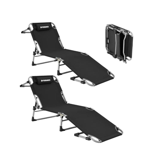 Fundango Black 2 FUNDANGO Folding Outdoor Chaise Lounge Chair: 5-Position Adjustable, Portable