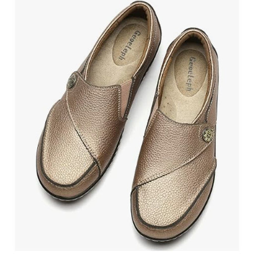 Geoeleph 7.5 / Gold / Leather "Geoeleph Women's Loafers Casual Slip On Comfort Driving Moccasins Size 7.5"