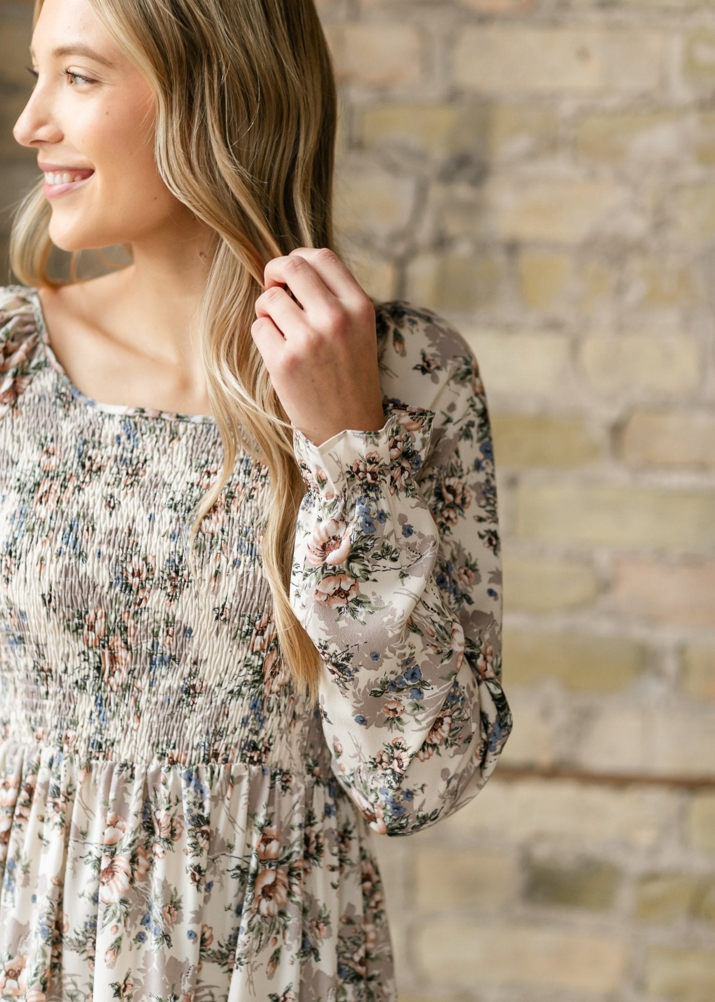 Gia Smocked Long Sleeve Maxi Dress – Ivory Multi Floral - Triniskies