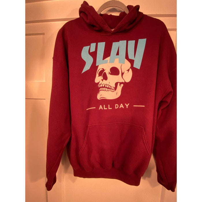 Gildan XL / Red Gildan Heavy Duty Slay All Day Pullover Preowned Hoodie * Men's Size XL MSS11