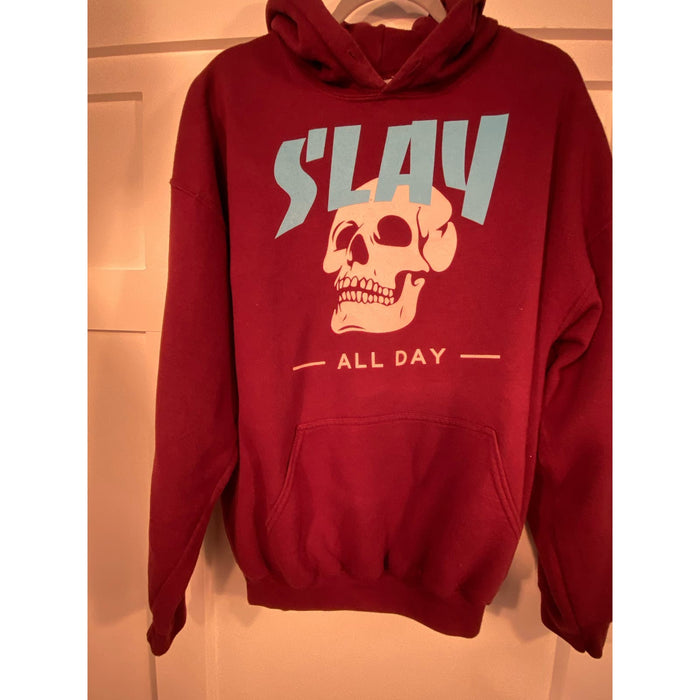 Gildan XL / Red Gildan Heavy Duty Slay All Day Pullover Preowned Hoodie * Men's Size XL MSS11