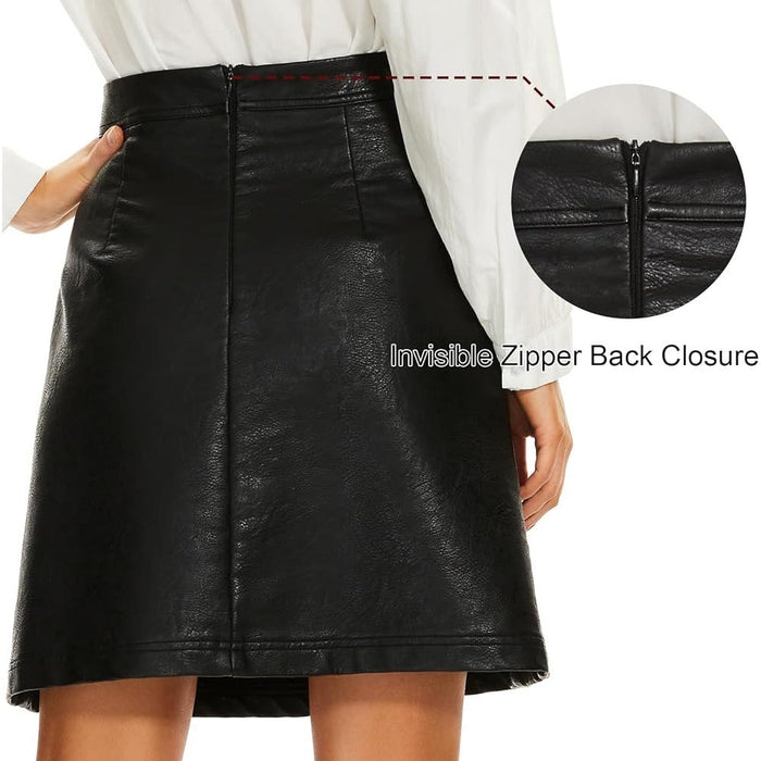 GINASY XL / Black Ginasy Faux Leather A-Line Wrap Mini Skirt *  XL - Trendy & Timeless w1627