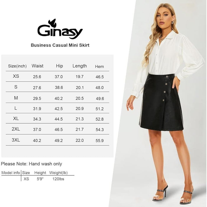 GINASY XL / Black Ginasy Faux Leather A-Line Wrap Mini Skirt *  XL - Trendy & Timeless w1627