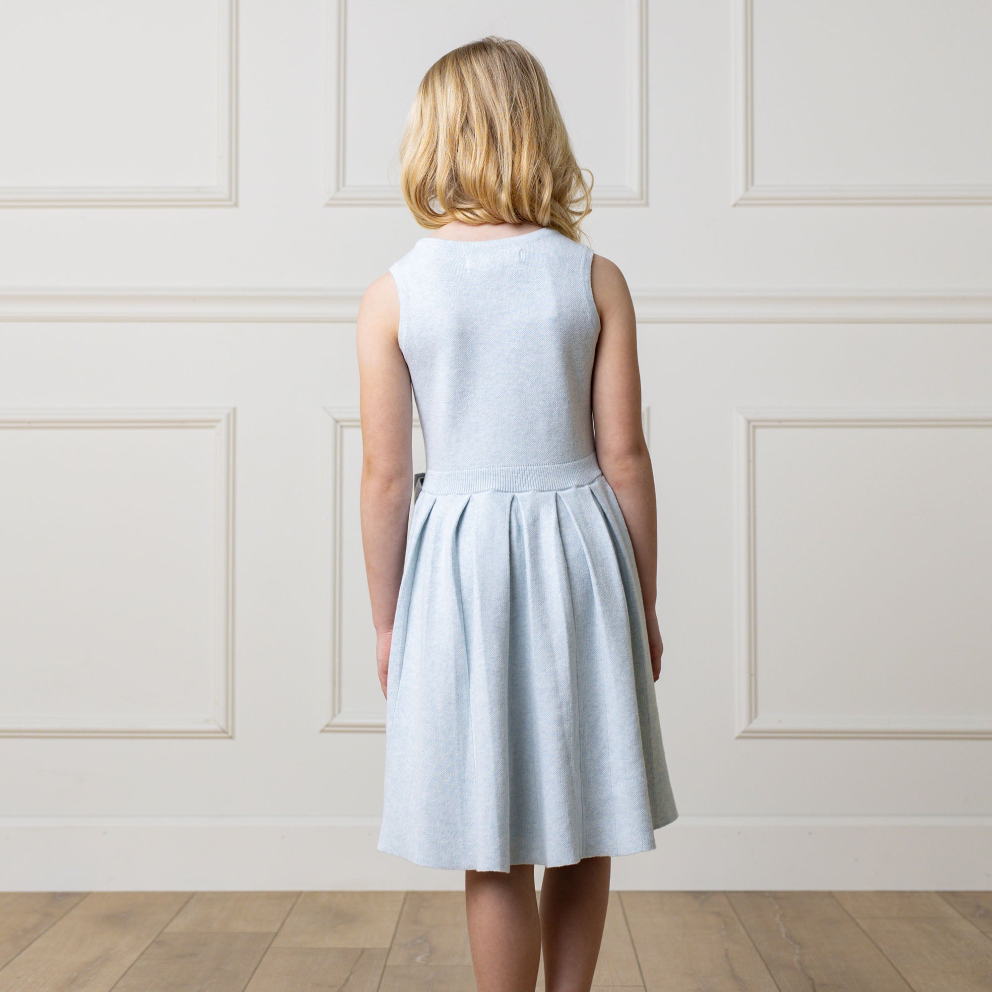 Girls Organic Cotton Pleated Sweater Dress – Light Blue Heather - Triniskies