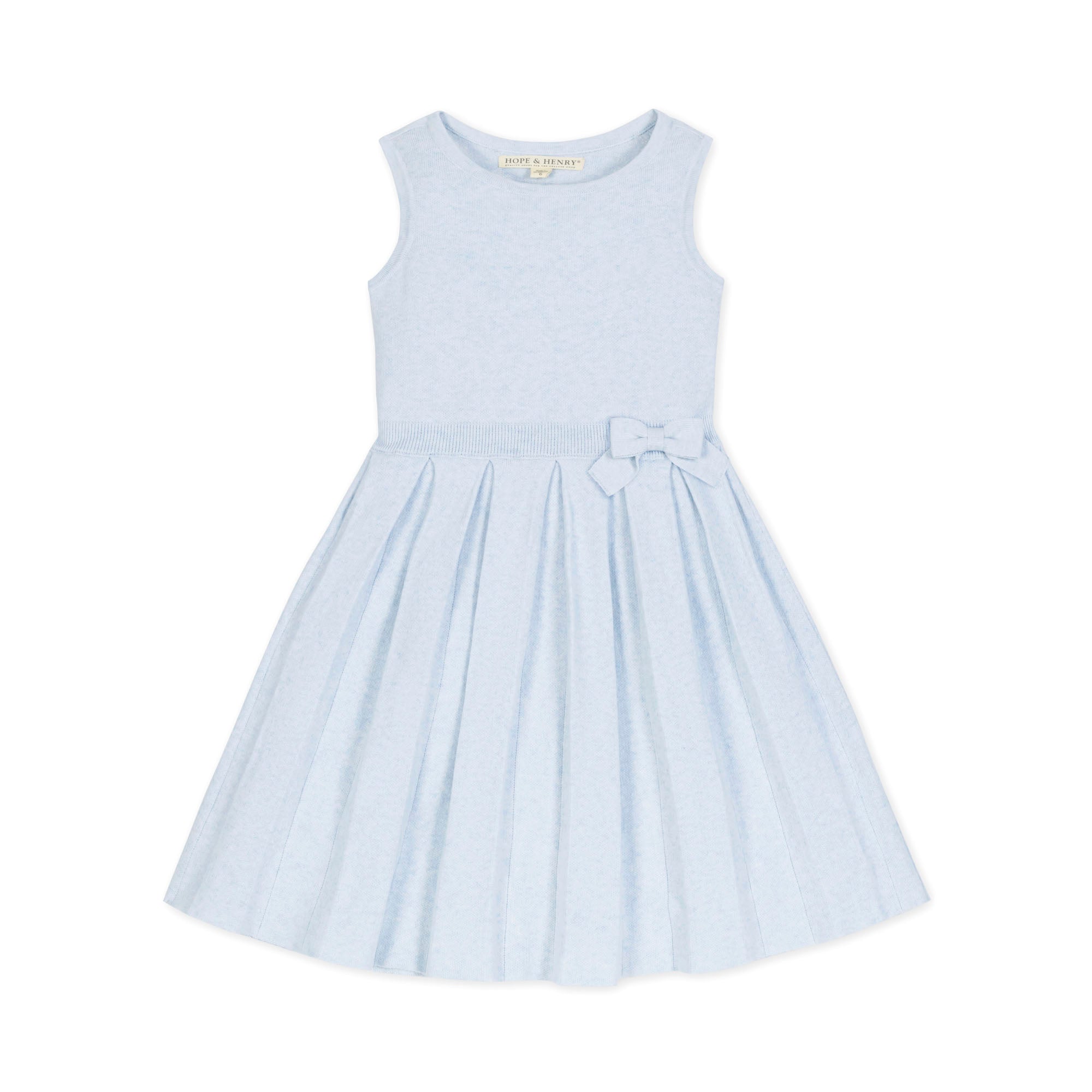 Girls Organic Cotton Pleated Sweater Dress – Light Blue Heather - Triniskies