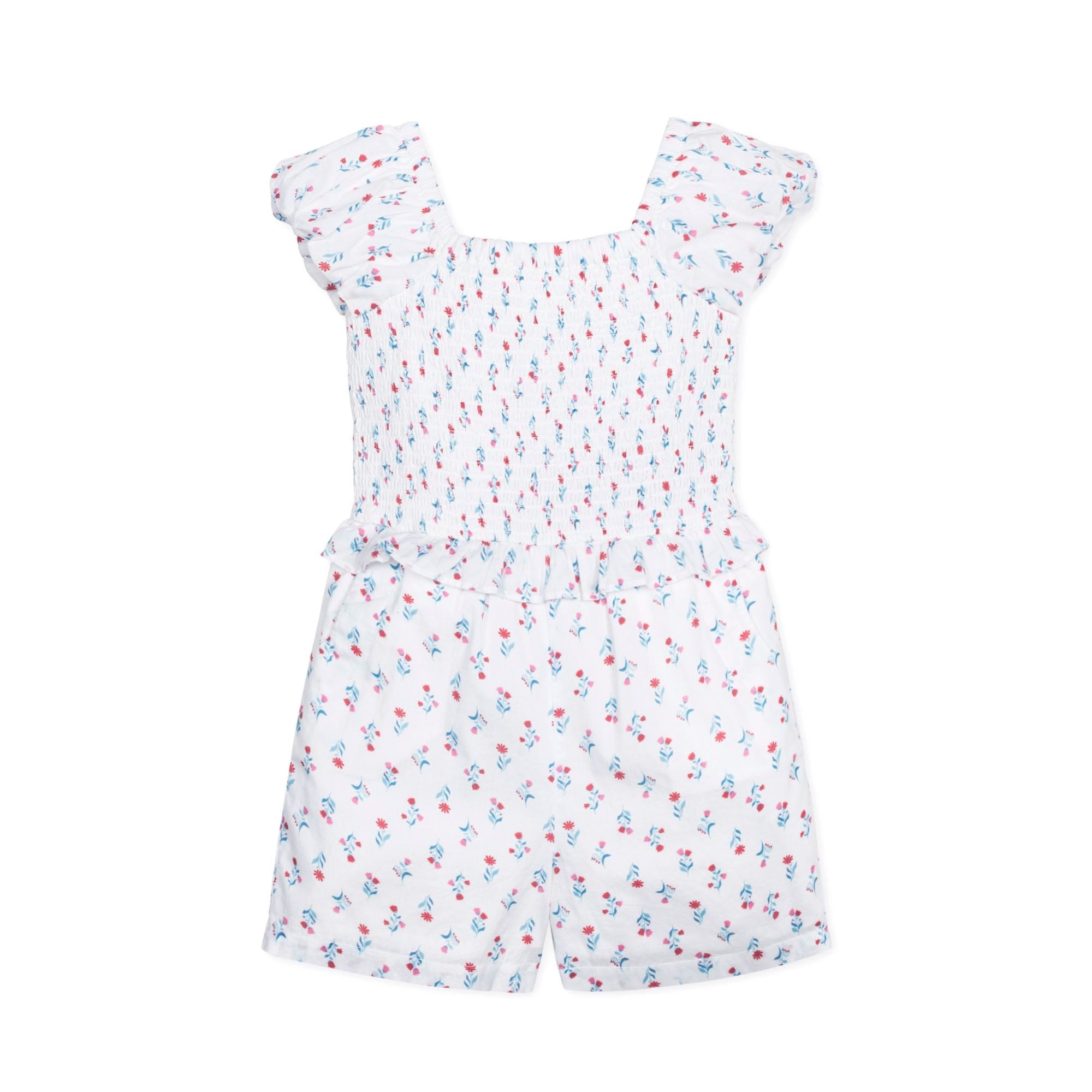 Girls Organic Puff Sleeve Smocked Romper – Paris Floral | Hope & Henry - Triniskies