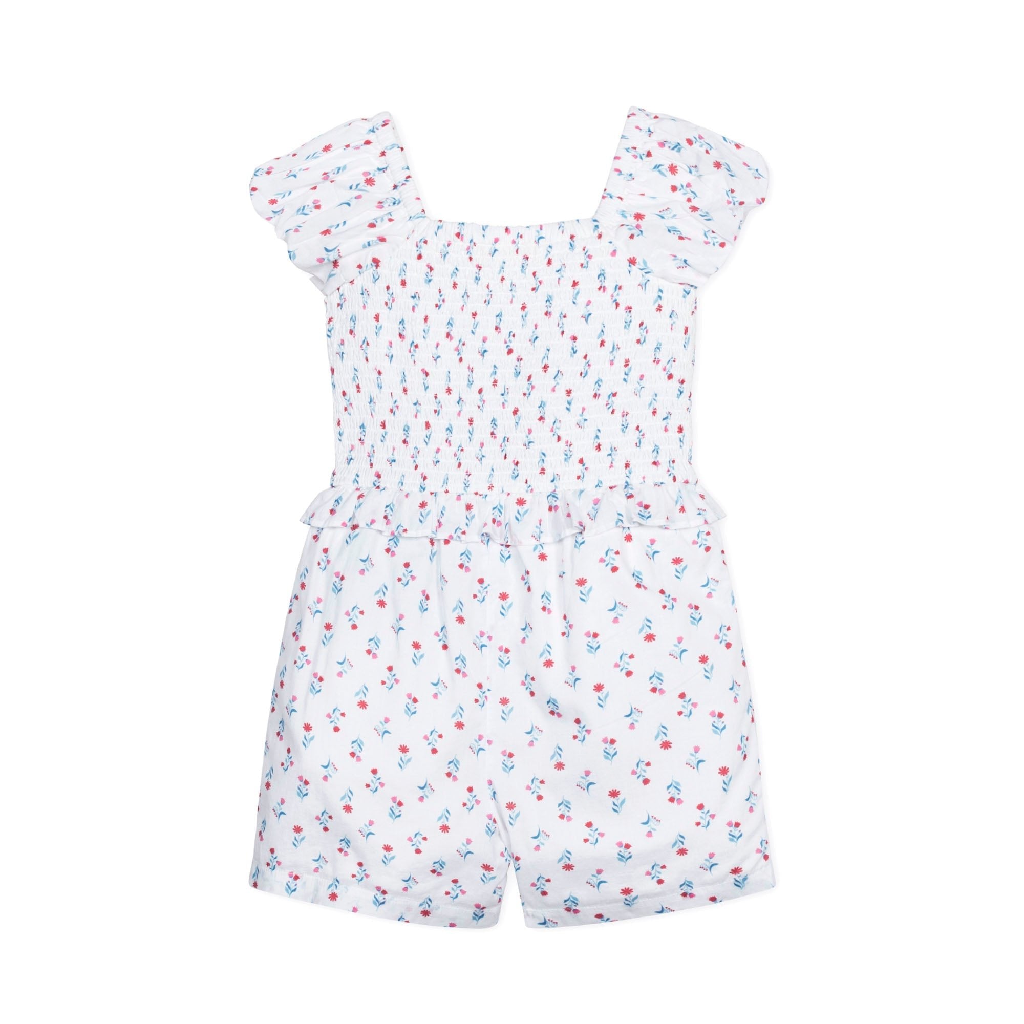 Girls Organic Puff Sleeve Smocked Romper – Paris Floral | Hope & Henry - Triniskies