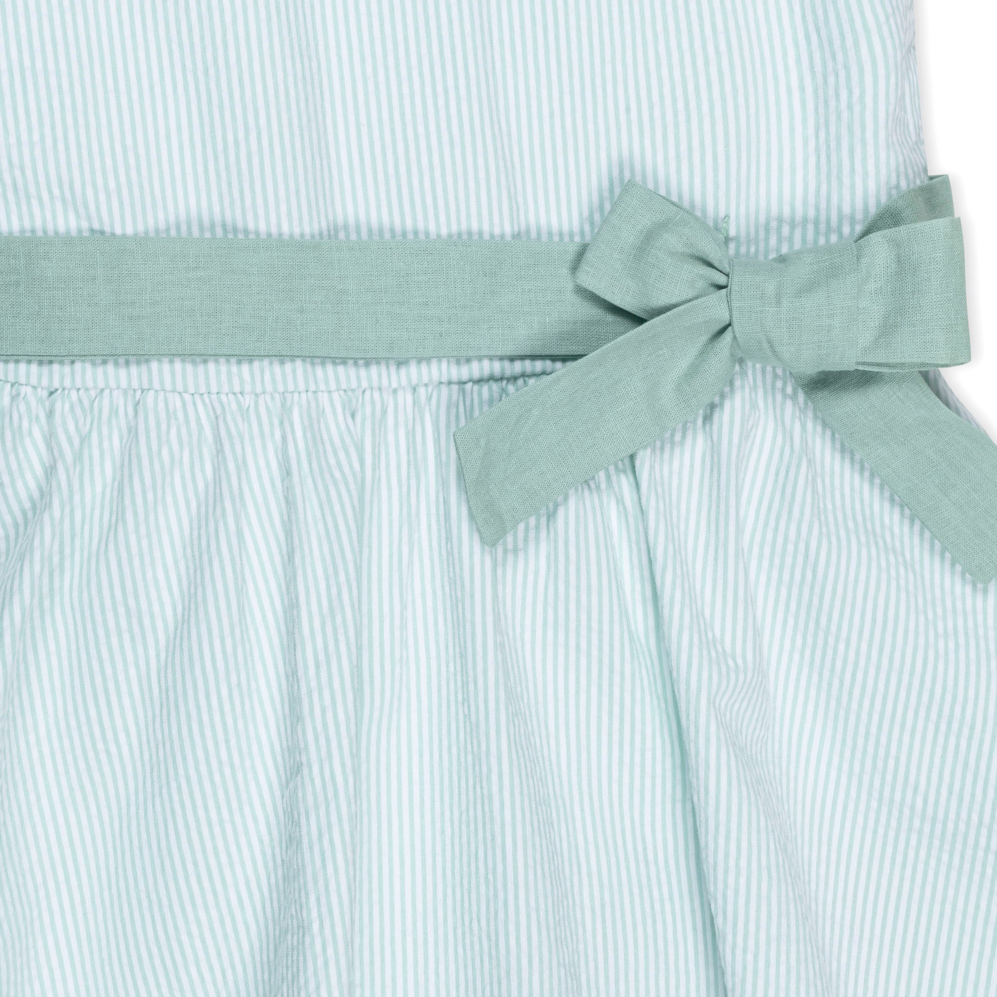 Girls Organic Seersucker Peter Pan Collar Dress – Mint Summer Occasion Outfit - Triniskies