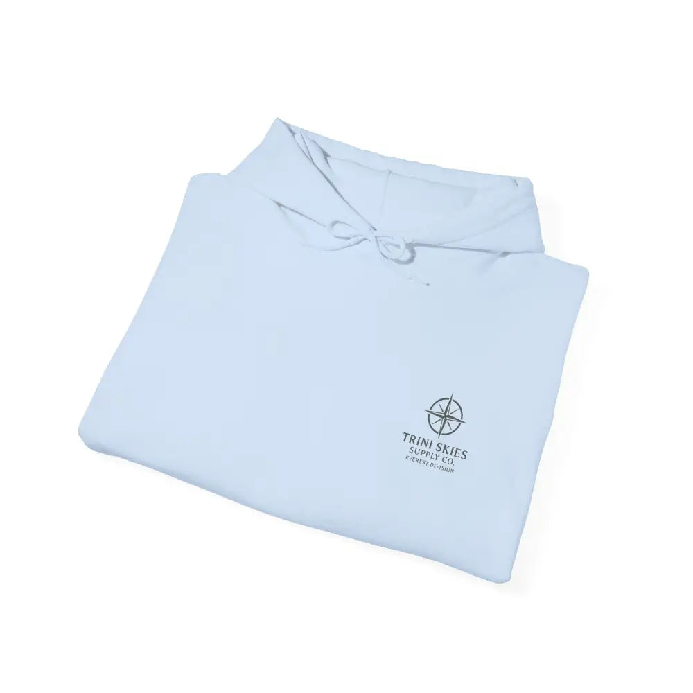 Folded light blue glacier edition hoodie with compass logo