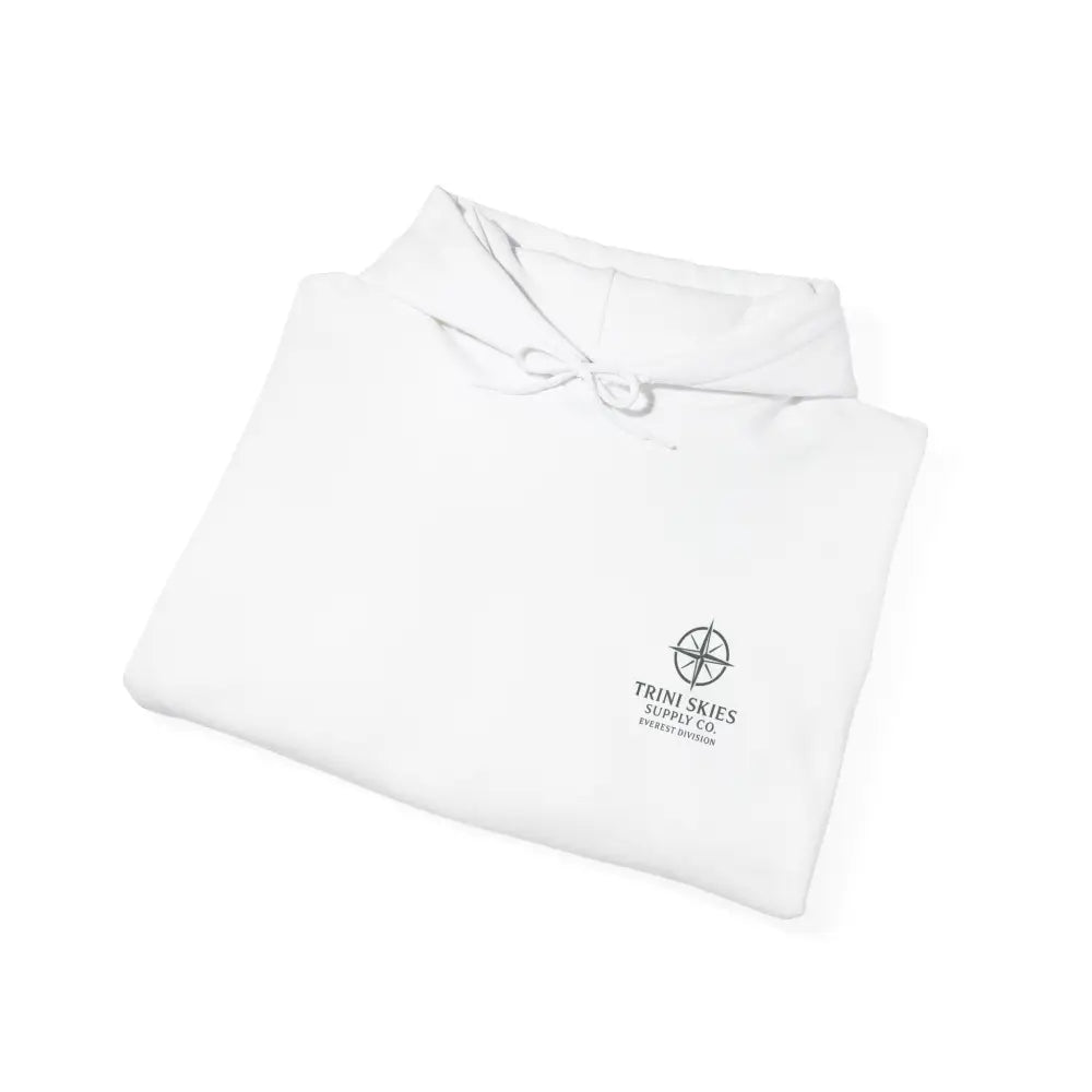 Folded white Everest Hoodie with compass logo, glacier edition