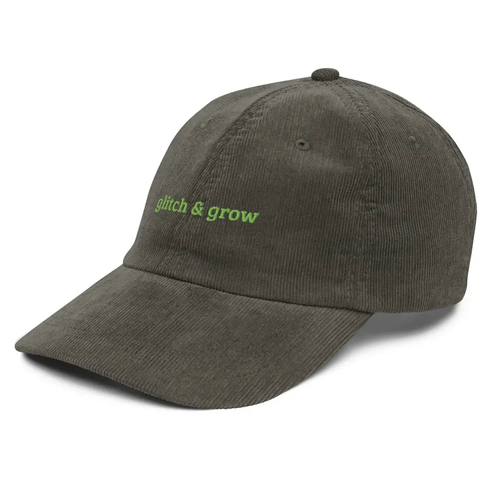 Trini Skies olive green corduroy grow embroidered vintage cap trendy y2k