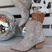 Gloryinterest Women's Rhinestone Ankle Boots Chunky Western Cowboy Short Booties Size 40 / 8