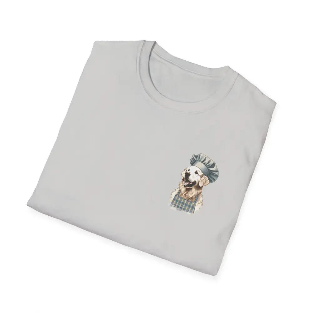 Light gray ring-spun cotton Golden Chef Culinary Adventures Tee with dog in chef hat