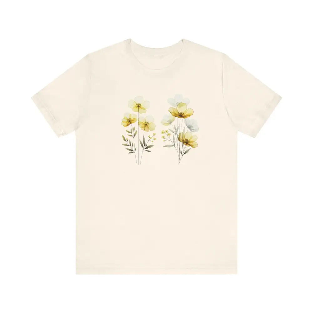 Cream-colored wildflowers graphic tee with yellow floral design