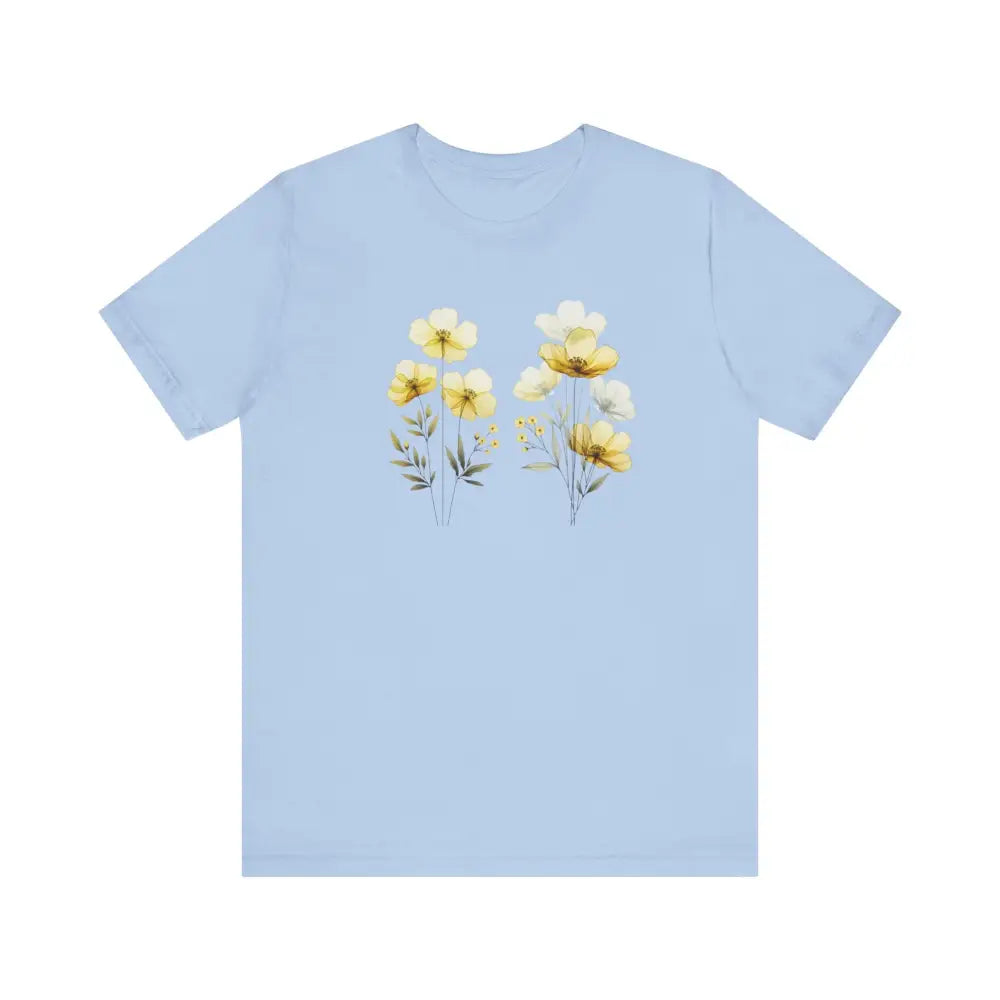 Light blue wildflowers graphic tee with yellow and white floral design