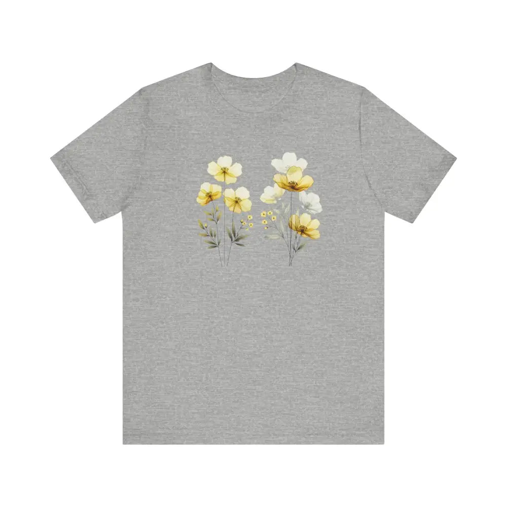 Gray wildflowers graphic tee with yellow white floral design