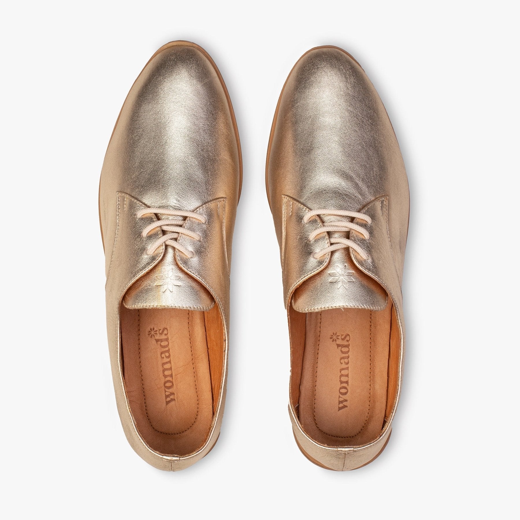 Golden Nectar Oxford Shoes - Womads Metallic Gold Leather Flats - Triniskies