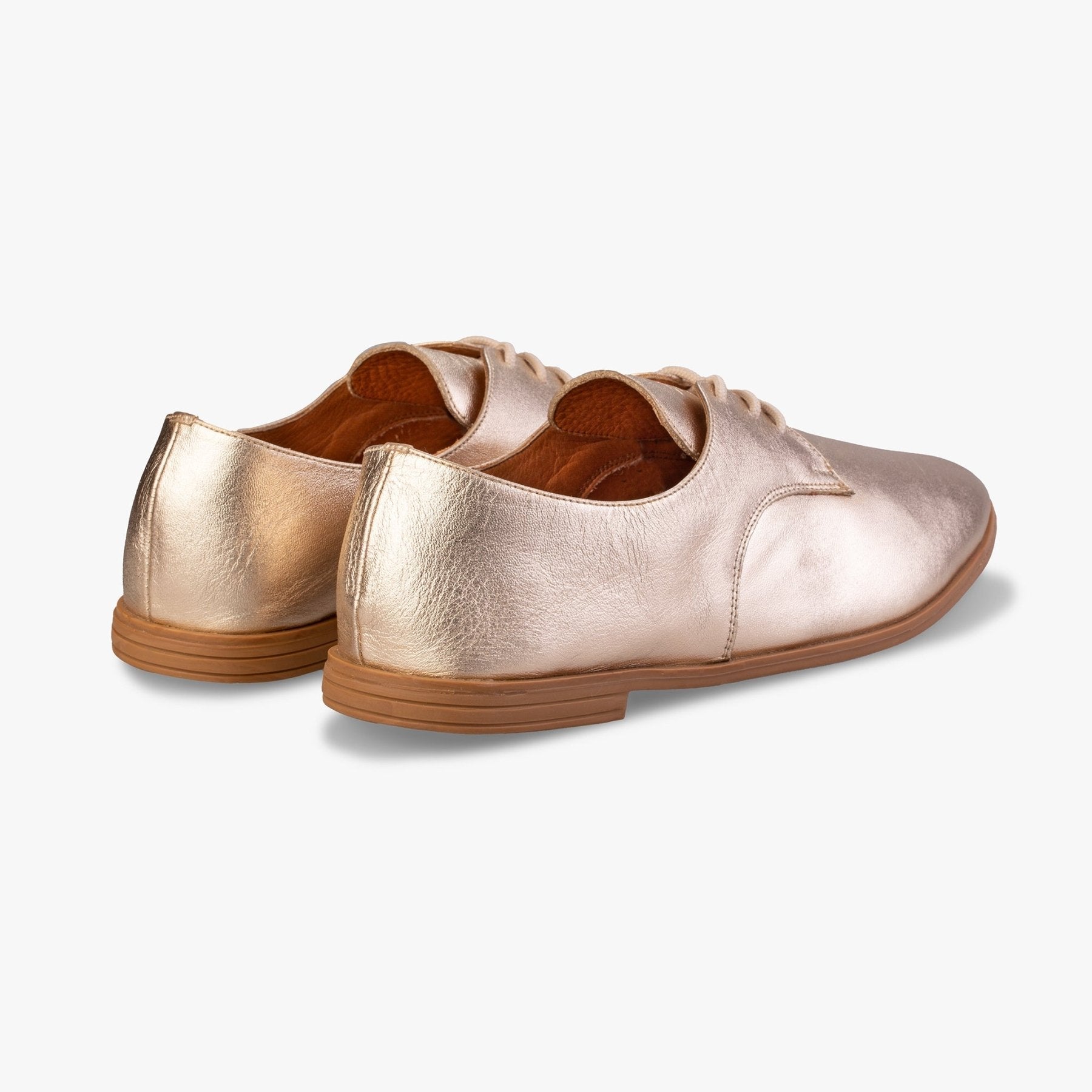 Golden Nectar Oxford Shoes - Womads Metallic Gold Leather Flats - Triniskies
