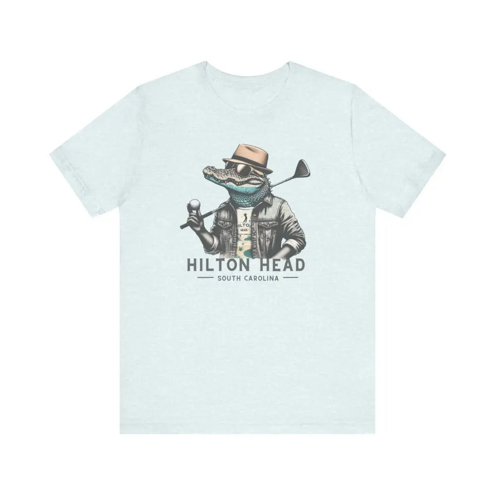 Light blue gator golf graphic tee with Hilton Head alligator design