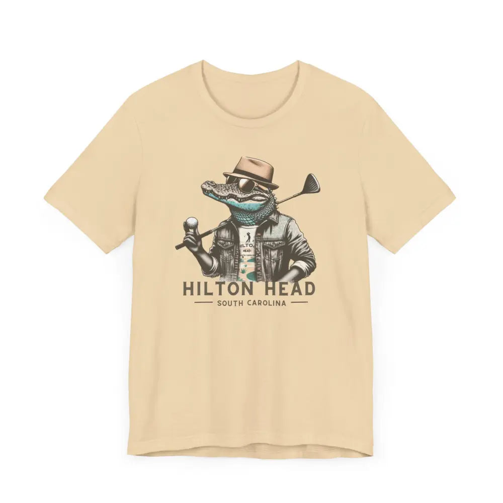 Gator golf graphic tee with alligator on beige t-shirt Hilton Head