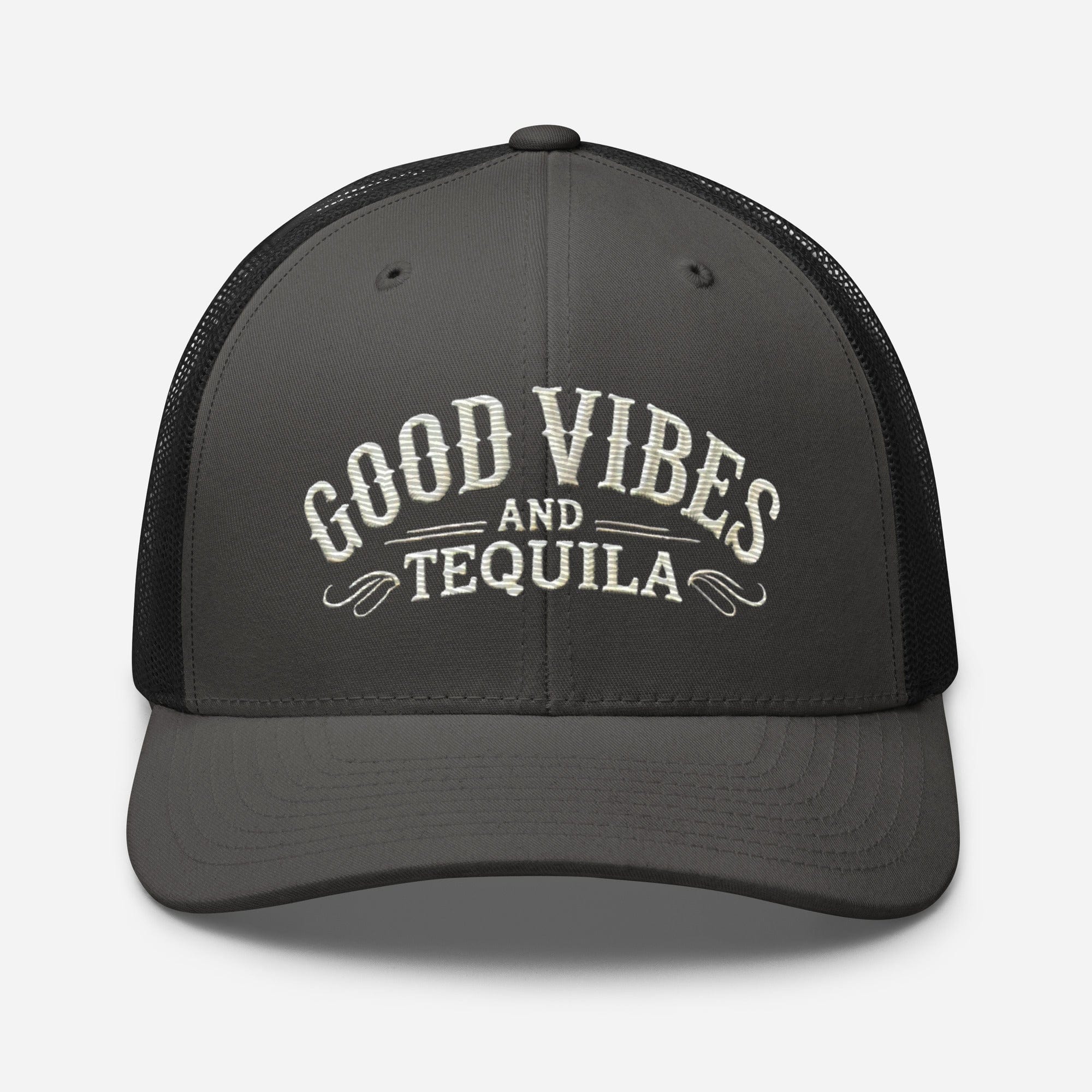 Good Vibes and Tequila Embroidered Trucker Cap: Classic Mesh Back, Adjustable Fit Party Hat Great Gift Idea - Triniskies