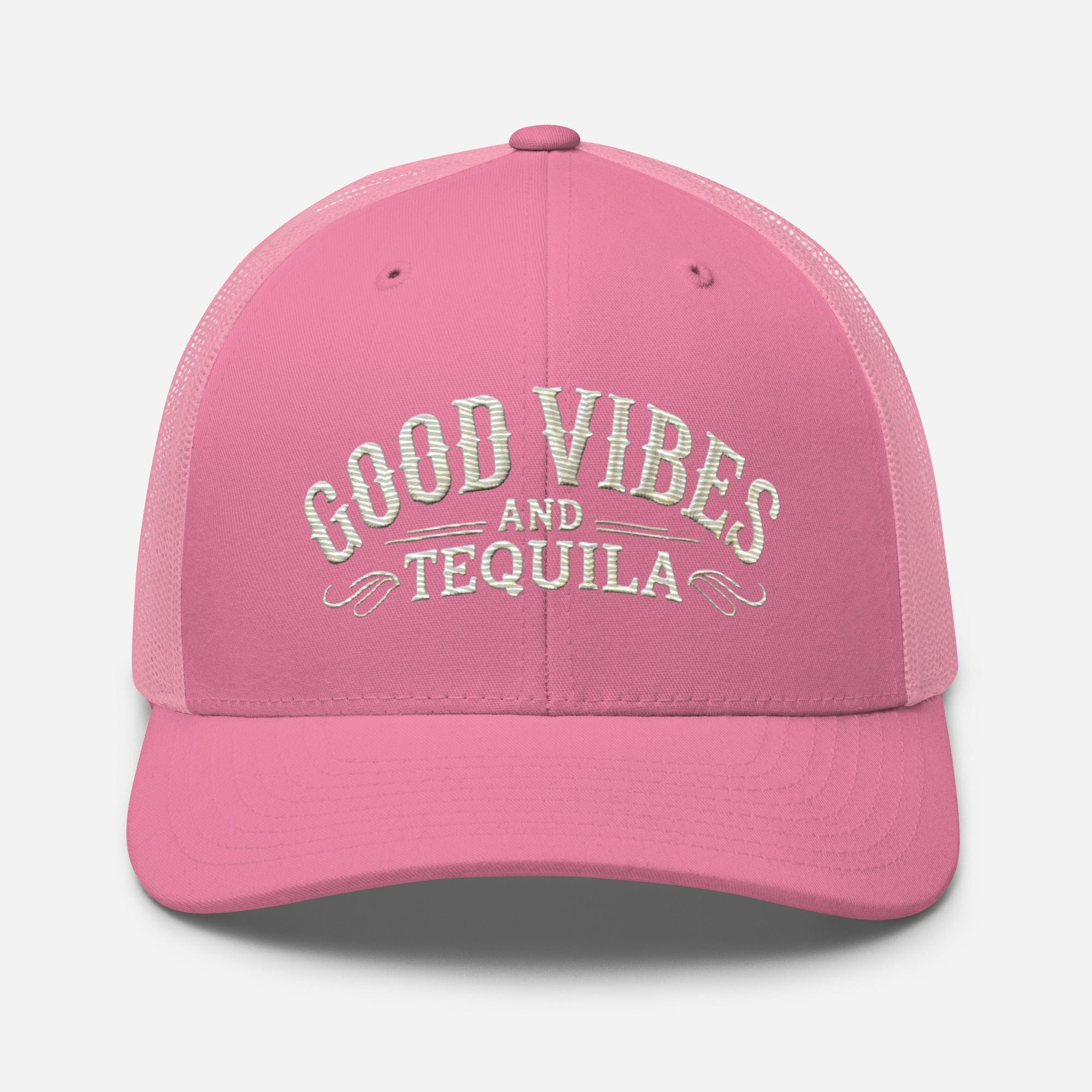 Good Vibes and Tequila Embroidered Trucker Cap: Classic Mesh Back, Adjustable Fit Party Hat Great Gift Idea - Triniskies